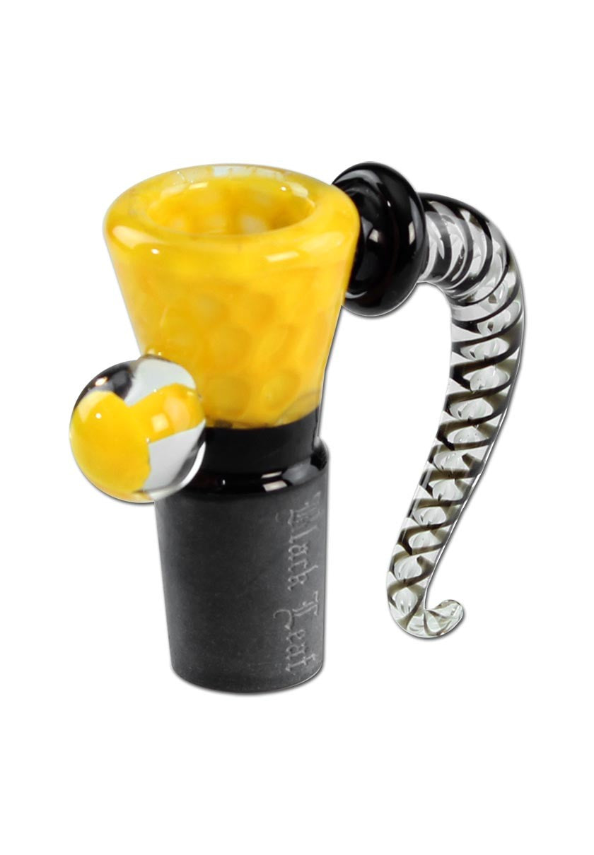 Black Leaf Glass Art Bowl Dots yellow