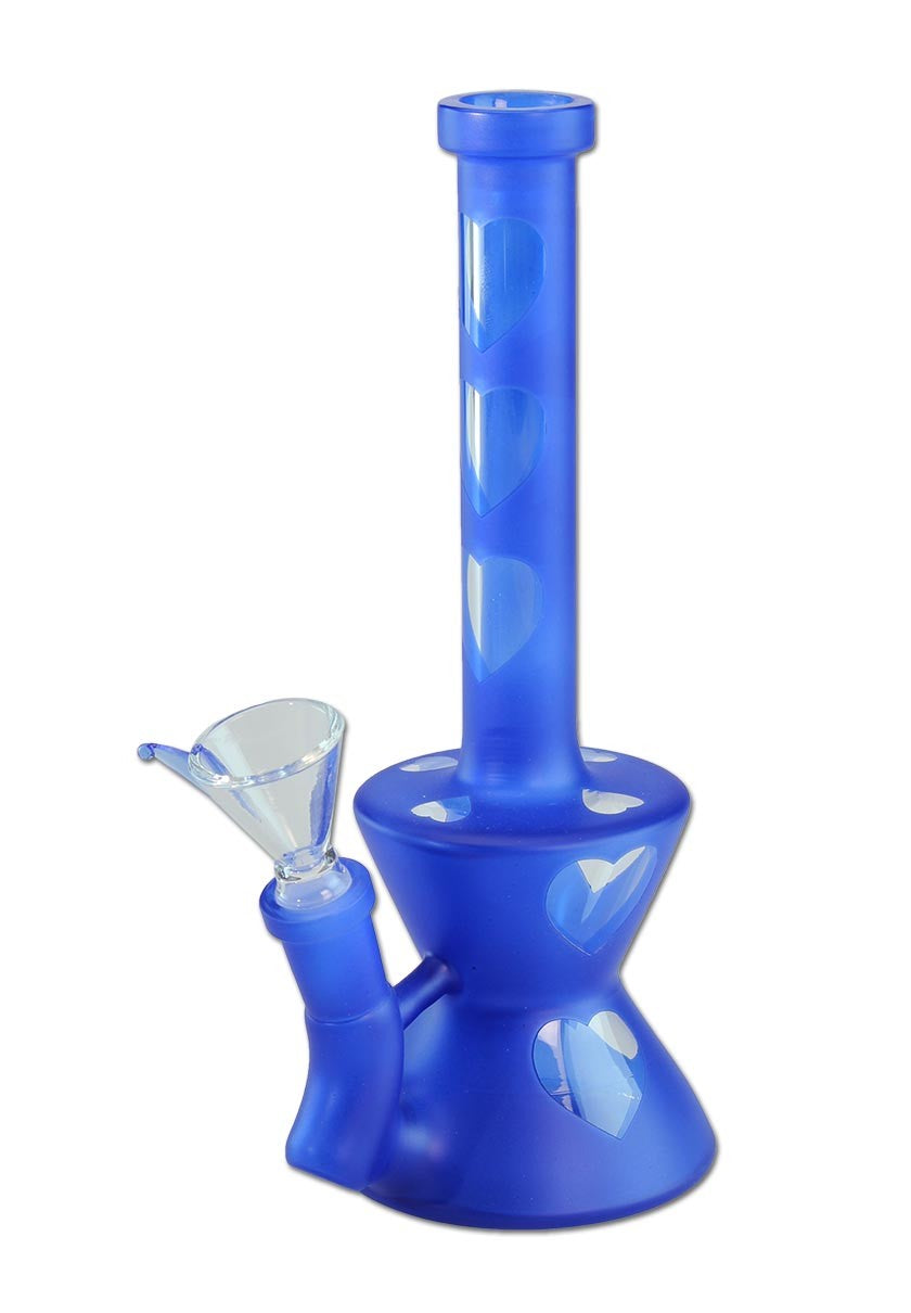 Glass Bong with Hearts matt blue