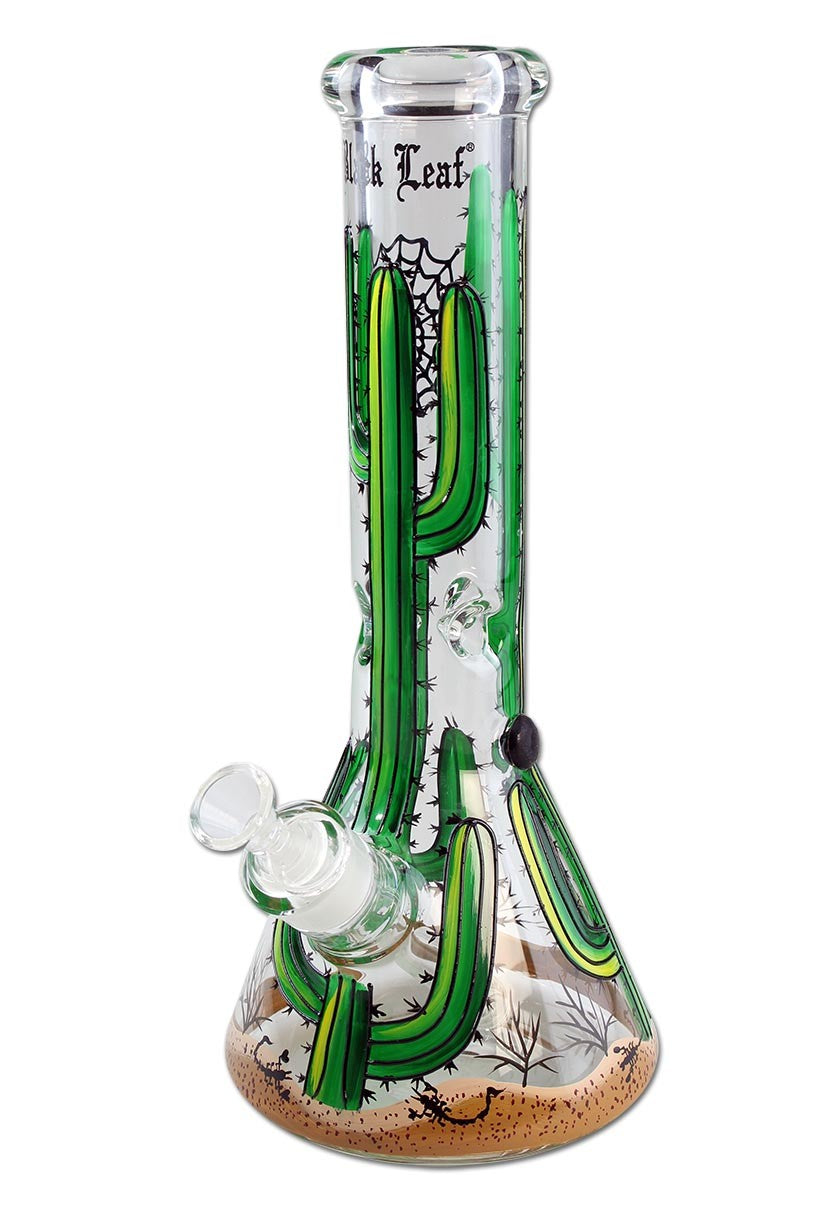 Black Leaf Cactus Hand Painted Flask Bong Ice