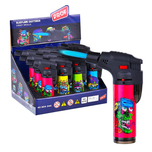 Prof Crazy Skulls Windproof Blue Flame Lighters (12pcs/display)
